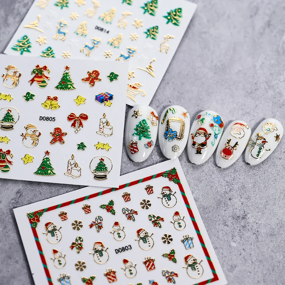 12/15/30 Stuks Kerst Kerstman/Elanden/Sneeuwvlok Nail Sticker 3D Cartoon Leuke Kerst sticker Zelfklevende Leuke Kerst Sliders