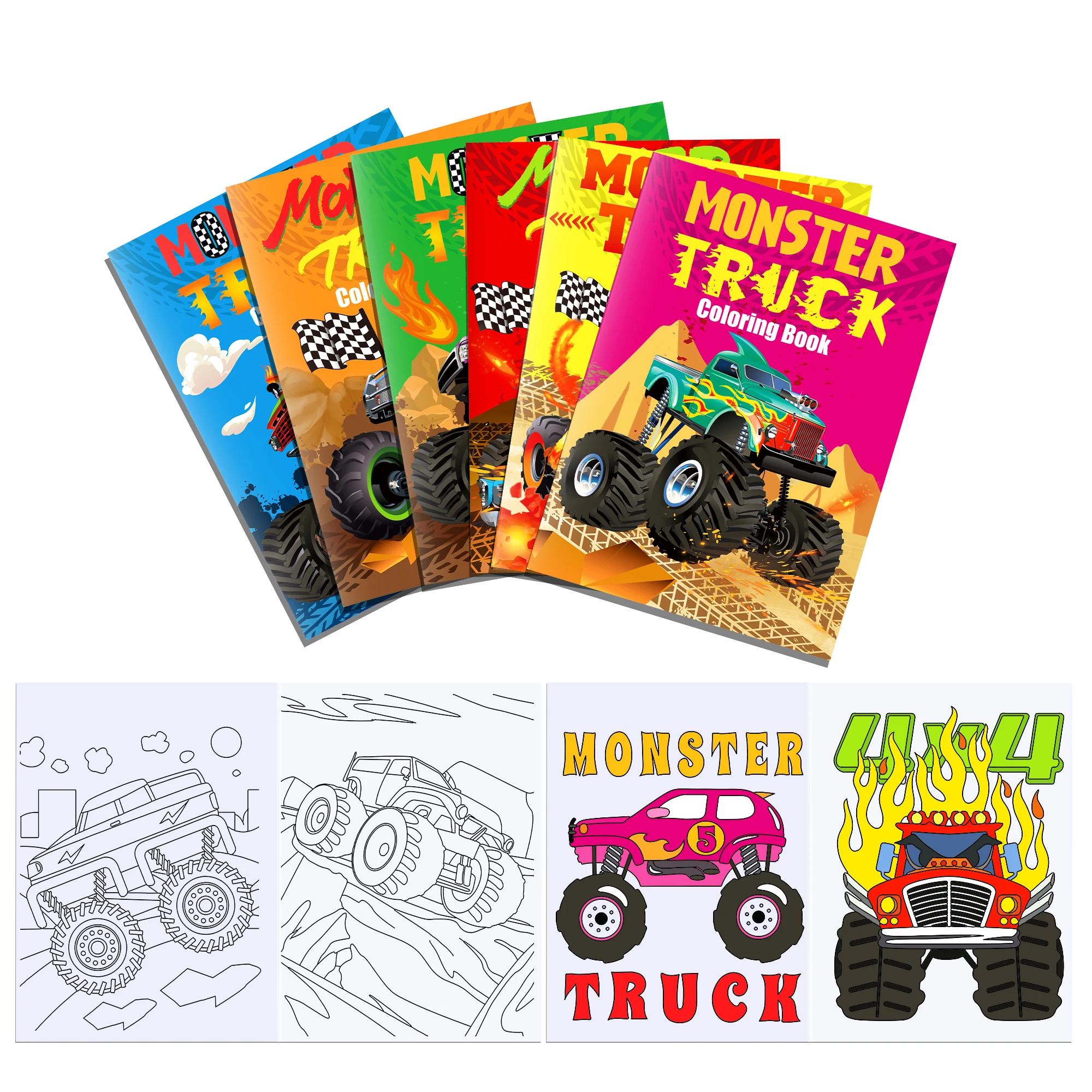 12pcs Kids Cartoon Monster Truck Game Graffiti Drawing Painting Books DIY Coloring Picture Book Baby Shower Birthday Party Gifts