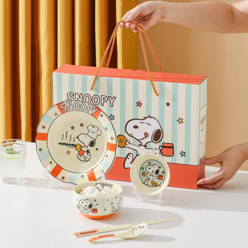Kawaii Cartoon Anime Snoopy Ceramic Tableware Set Fruit Plate Rice