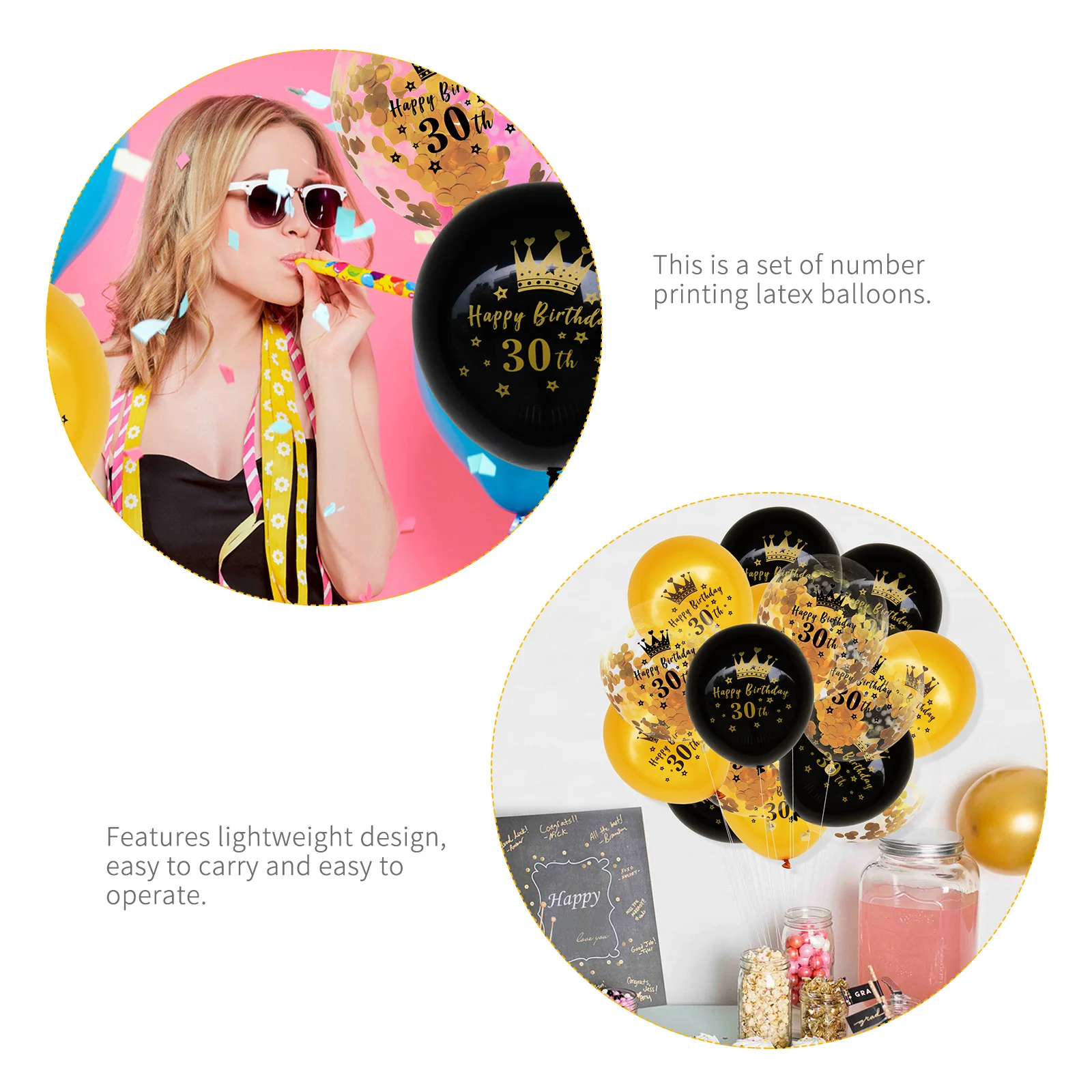 

15 Pcs 30th Year Old Birthday Decoration Balloon Confetti Set Decorative Balloons Decorate Latex