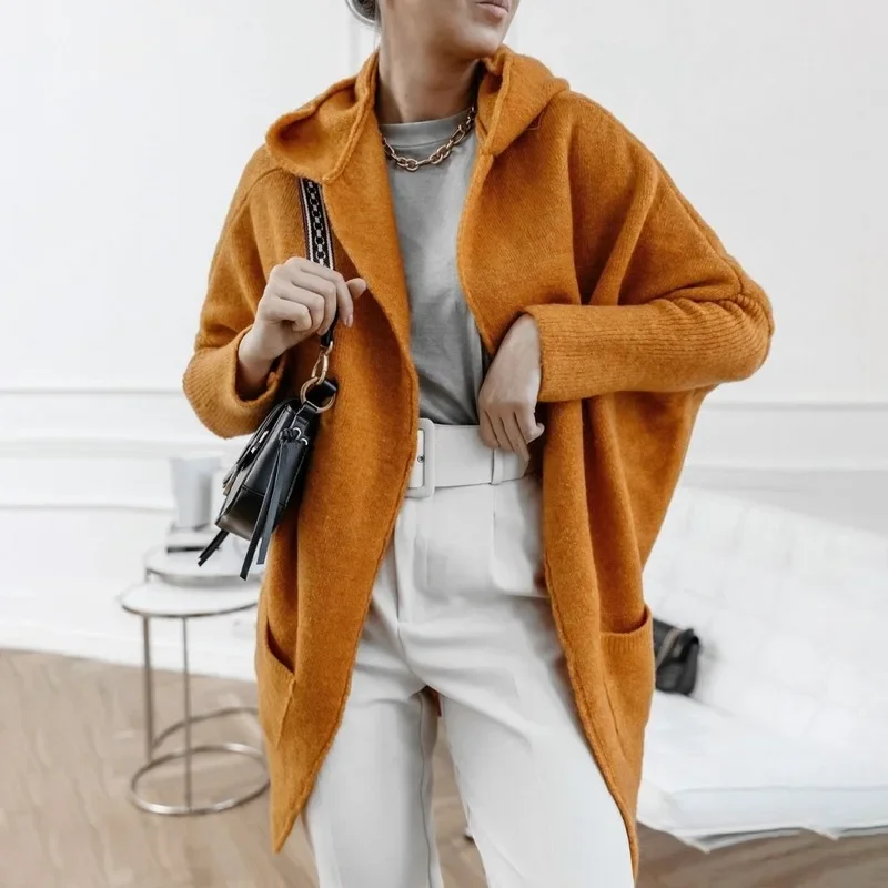 Autumn and Winter Women's Solid Color Long-sleeved Big Hoodie Jacket Ladies' Solid Color Cardigan Cloak Jacket From S To XL