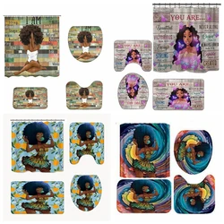 Afro Black Woman Meditation Black Girl With Yoga I Am Vintage Shower Curtains Set With Bath Floor Rugs 4Pcs For Bathroom Decor