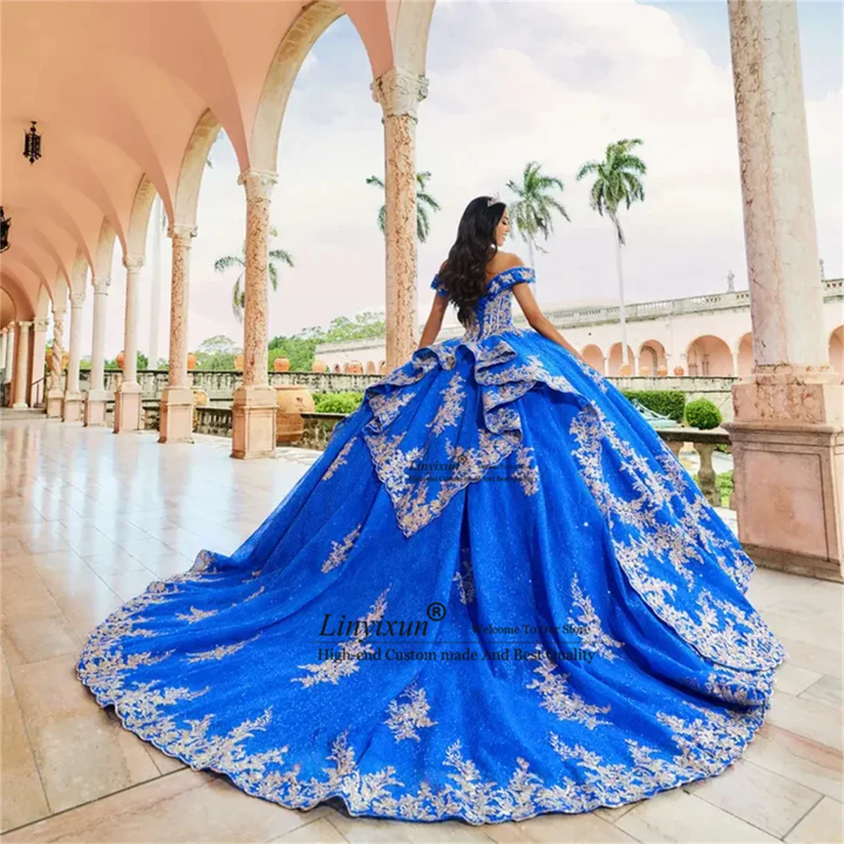 Royal Blue Quinceanera Dresses Appliques Lace Princess Ball Gown Birthday Sweet 16 Party Gown Corset Lace Up Vestido 15 De Años