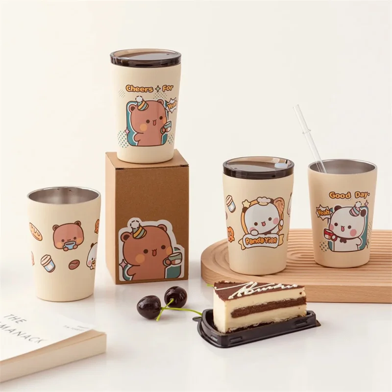 Cartoon Panda Yier Bubu Peripheral Cup With Lid 360ml 304 Stainless Steel Heat-Resistant Frosted Portable Drinking Glass Gift