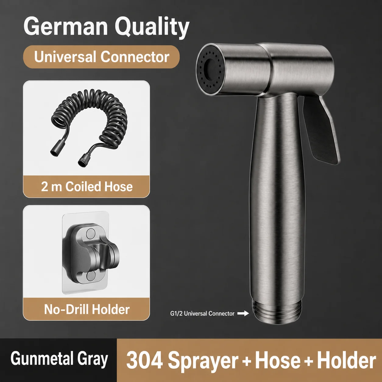 304 Roestvrij Staal Bidet Sproeier Hoge Druk Handheld Toilet Shattaf Jet Spuitpistool Voor Badkamer Schoonmaken Huisdier Wassen G1/2 Kraan