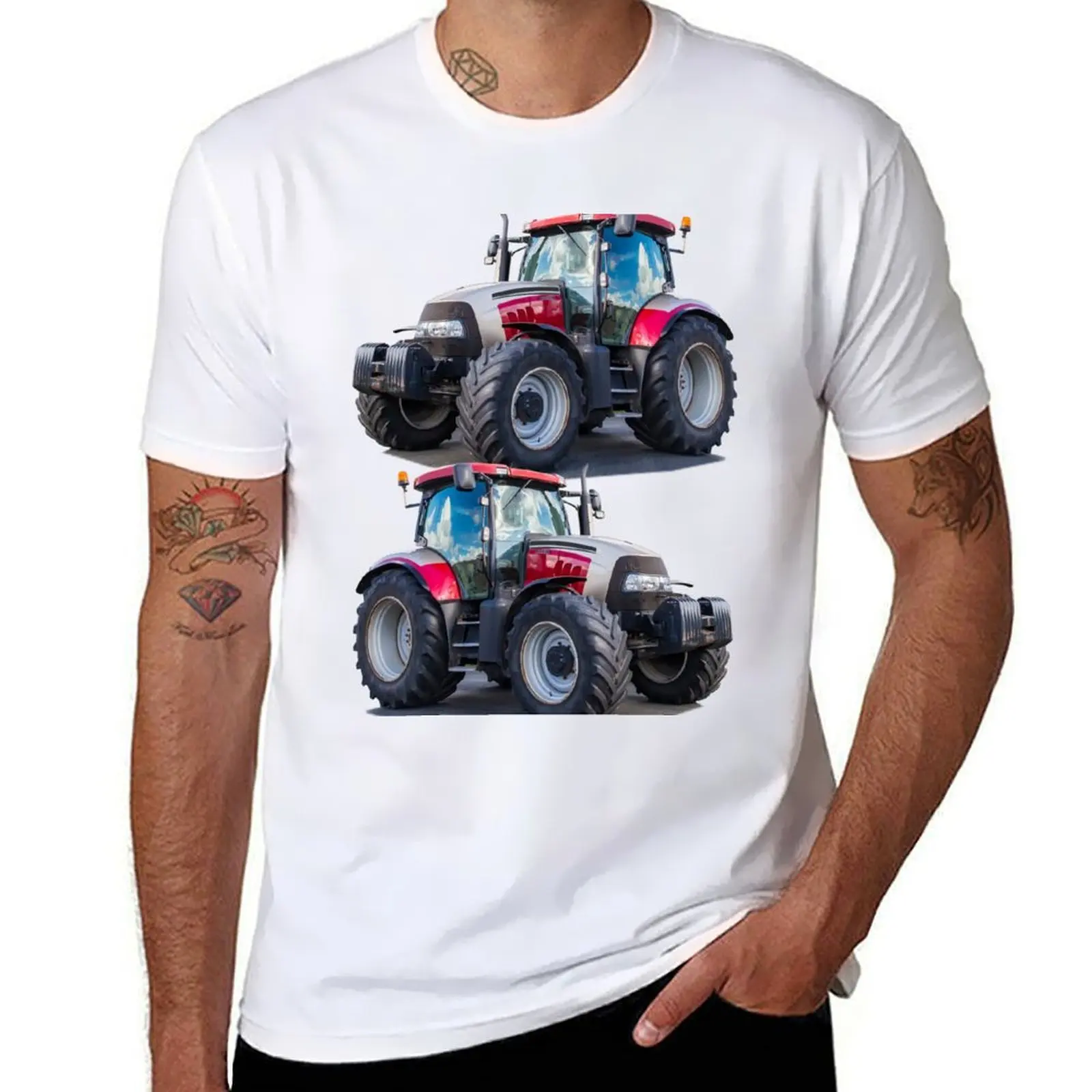 tractor red T-Shirt All Match Print Short Sleeve Top