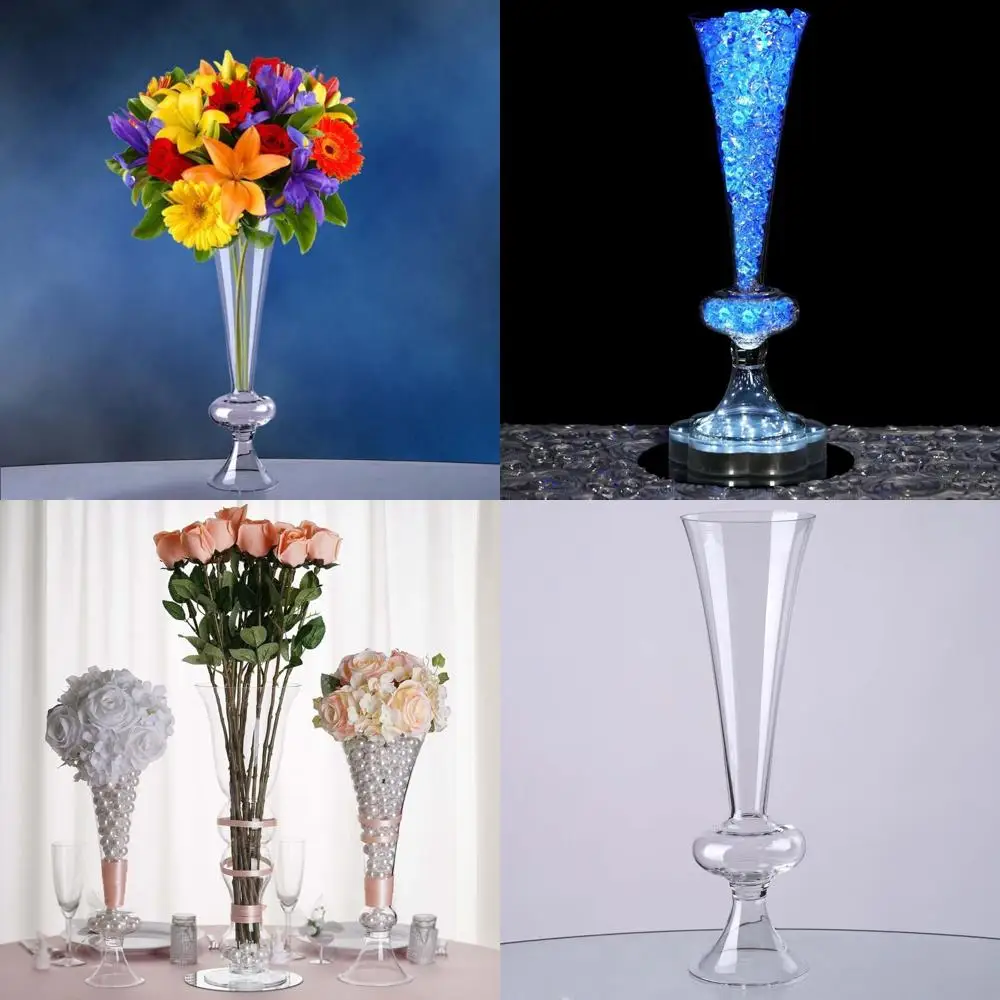 

Set of 4 Reversible Crystal Ball Trumpet Vases - 15 Inch Tall Glass Decor for Elegant Events and Home Decor