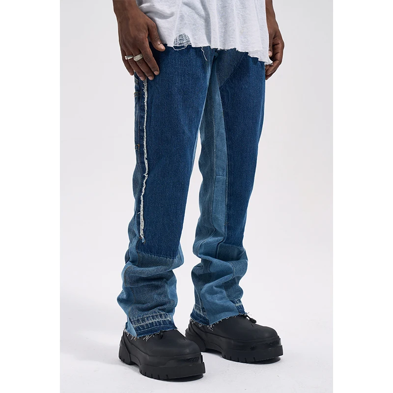 

High Street Designer Wear Dismantling Distressed Deconstruction Stitching Retro Loose Slightly Flared Logging Pants Jeans