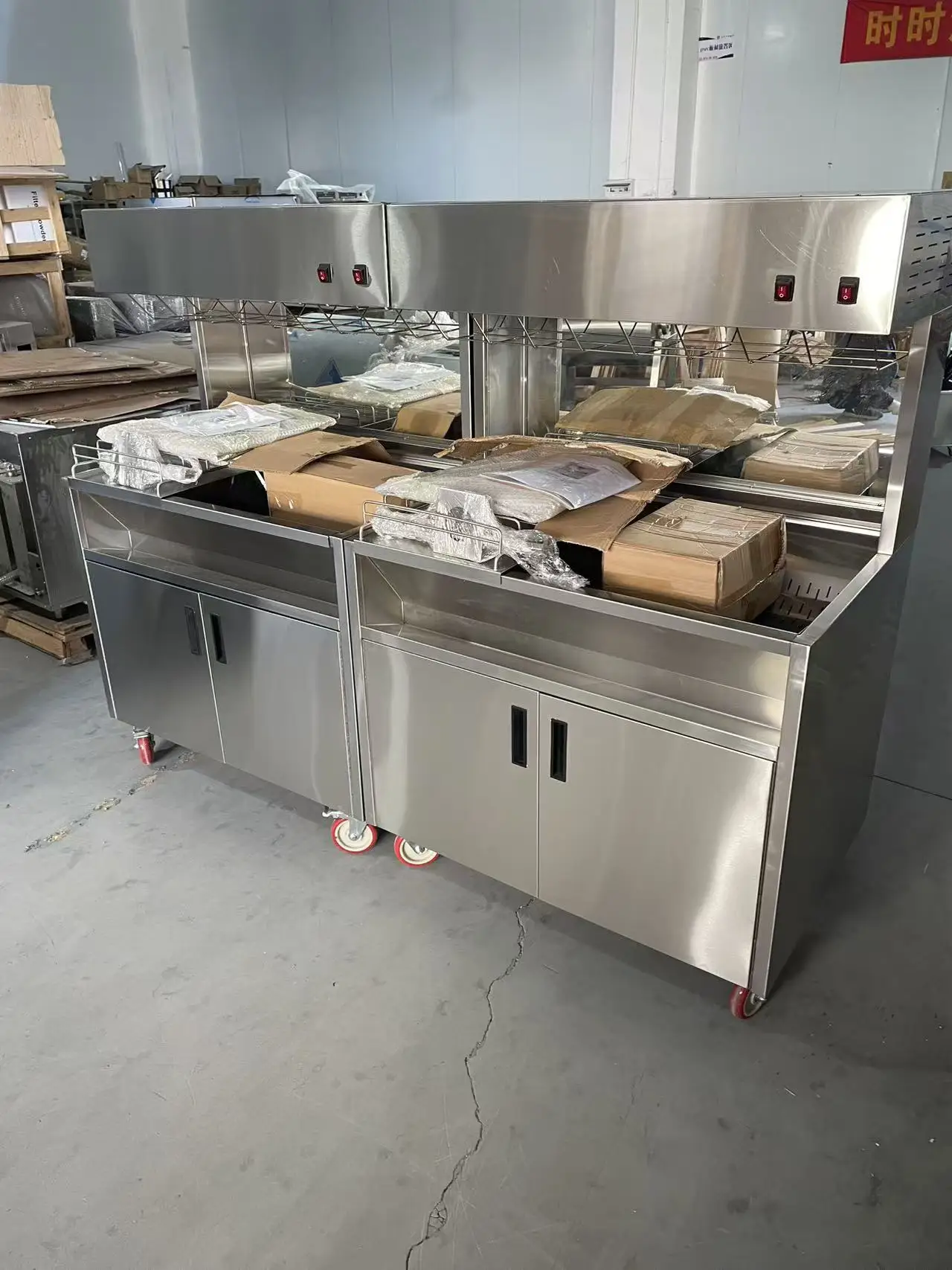 Commercial Stainless Steel French Fry Warmer Station With Storage Cabinet Mobile Chips Holding Machine for Fast Food Restaurant