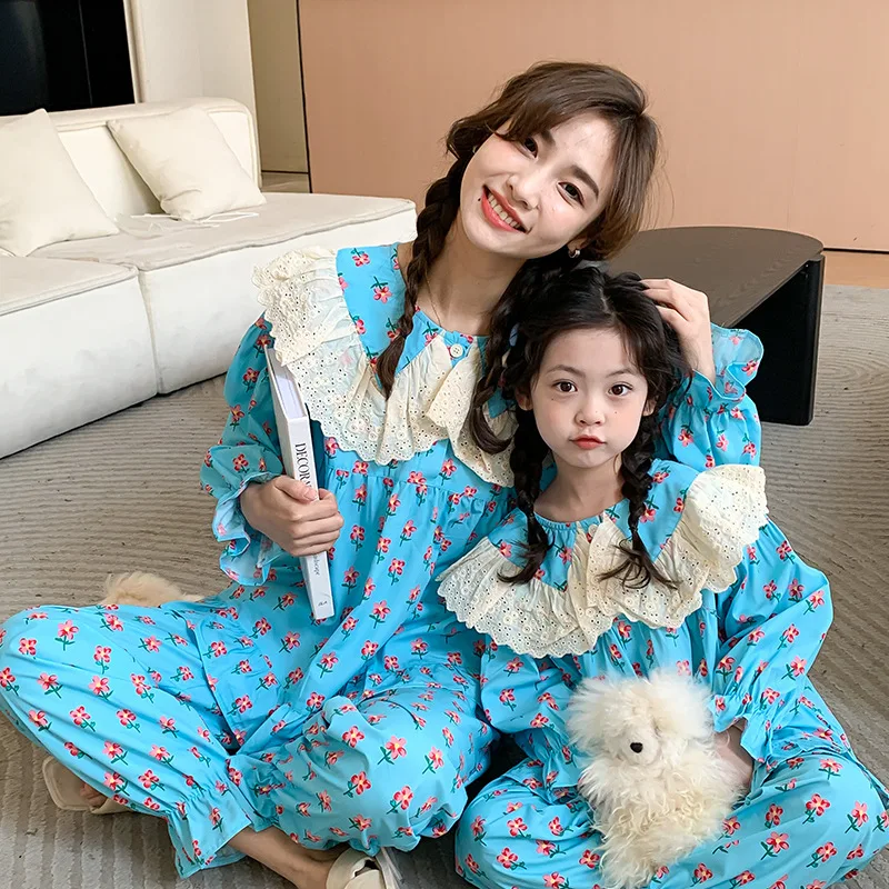 Mother Daughter Matching Cotton Pyjama Ladies Pajamas Set For Girls Pink Home Clothes Mommy And Me Sleepwear Clothes Tops Pants