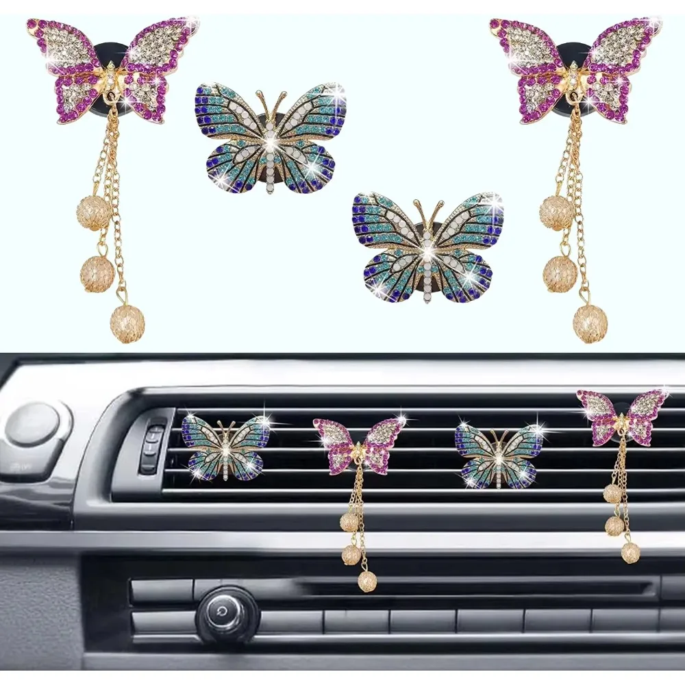 

Bling Butterfly Автомобильные вентиляционные зажимы - 4 шт. Кристаллический ароматерапевтический декор для женщин и девочек, элегантный подарок освежителя воздуха для автомобиля, домашнего офиса