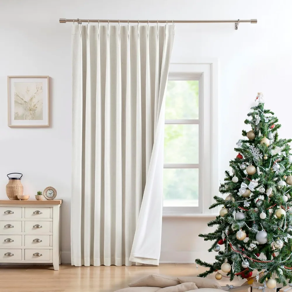 

Pinch Pleat Full Blackout Curtain Panel Linen Blended 112 Inches Long Thermal Insulated 100 Room Darkening Drapery