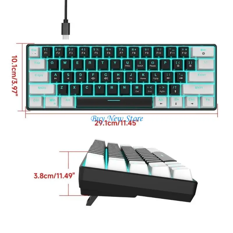 20CE 61 Keys Mechanical Keyboard Game Keypad RGB Backlit USB Wire Waterproof 60% PC Gaming Keyboard for PC Desktop Laptop