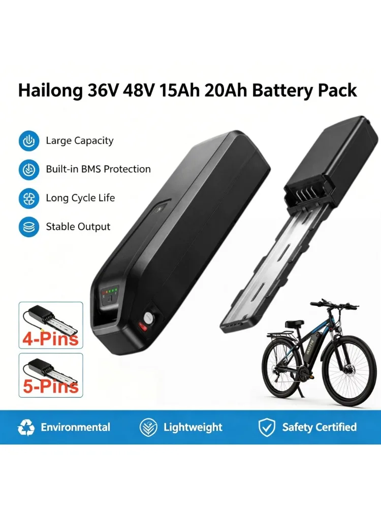 AliExpress Aleaivy Hailong Ebike Battery (4-5 Pins) 36V 48V 10Ah 15Ah 20Ah for Amyet EB26 Ridstar Q20 OUXI V8 H9 RCB RK29M Mukkpet GL Electric Bike