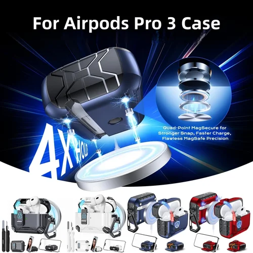 Funda con soporte para teléfono para AirPods Pro 3 con Kit de limpieza Magsafe y funda protectora con bloqueo automático magnético para AirPods Pro 3