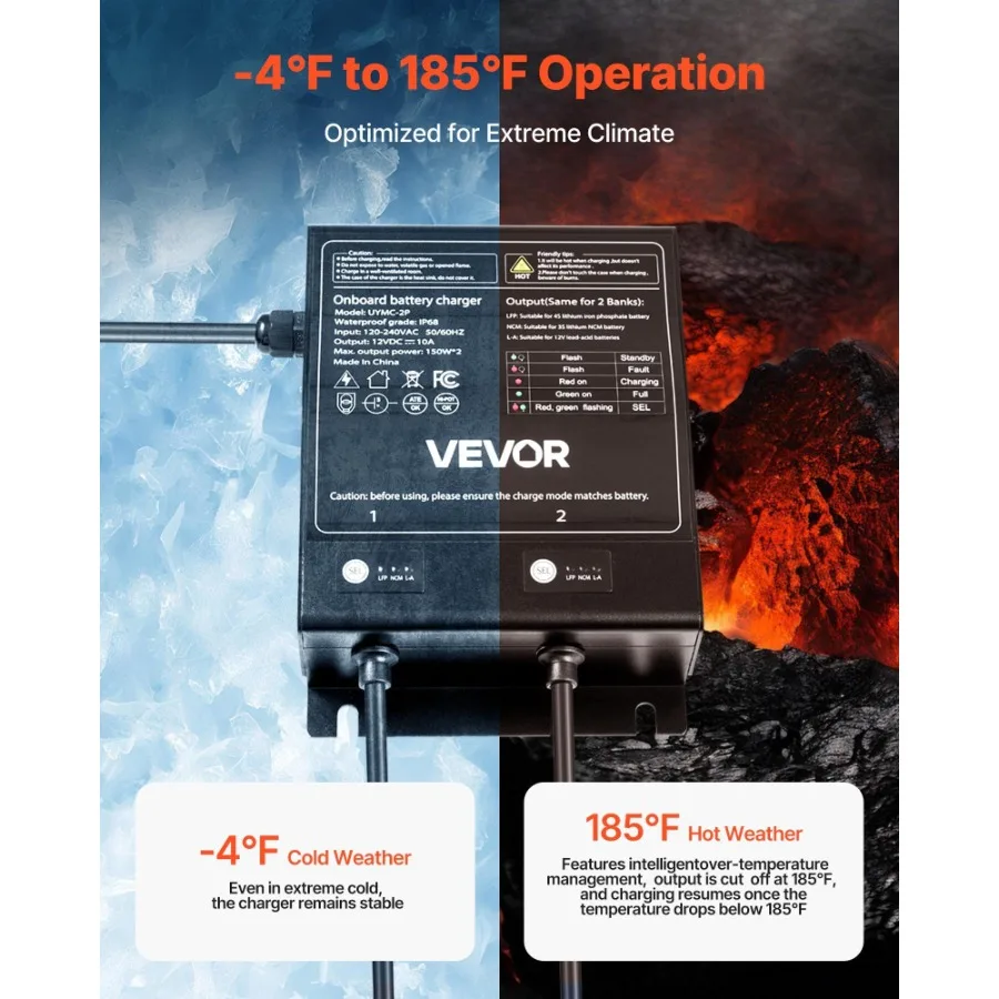 2バンク10A 12Vスマートマリンバッテリーチャージャー、オンボードIP68防水、ボート/RV用