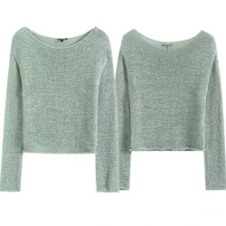 Maxdutti 2024 Minimalist Style Boat Neck Mint Green Fresh Pullover Tops Sweater Women Autumn Winter Casual Knitwear