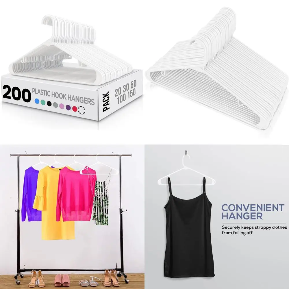 

Пластиковые вешалки для одежды, упаковка 200 шт., компактные крючки, прочный дизайн, белый цвет, идеально подходит для организации гардероба
