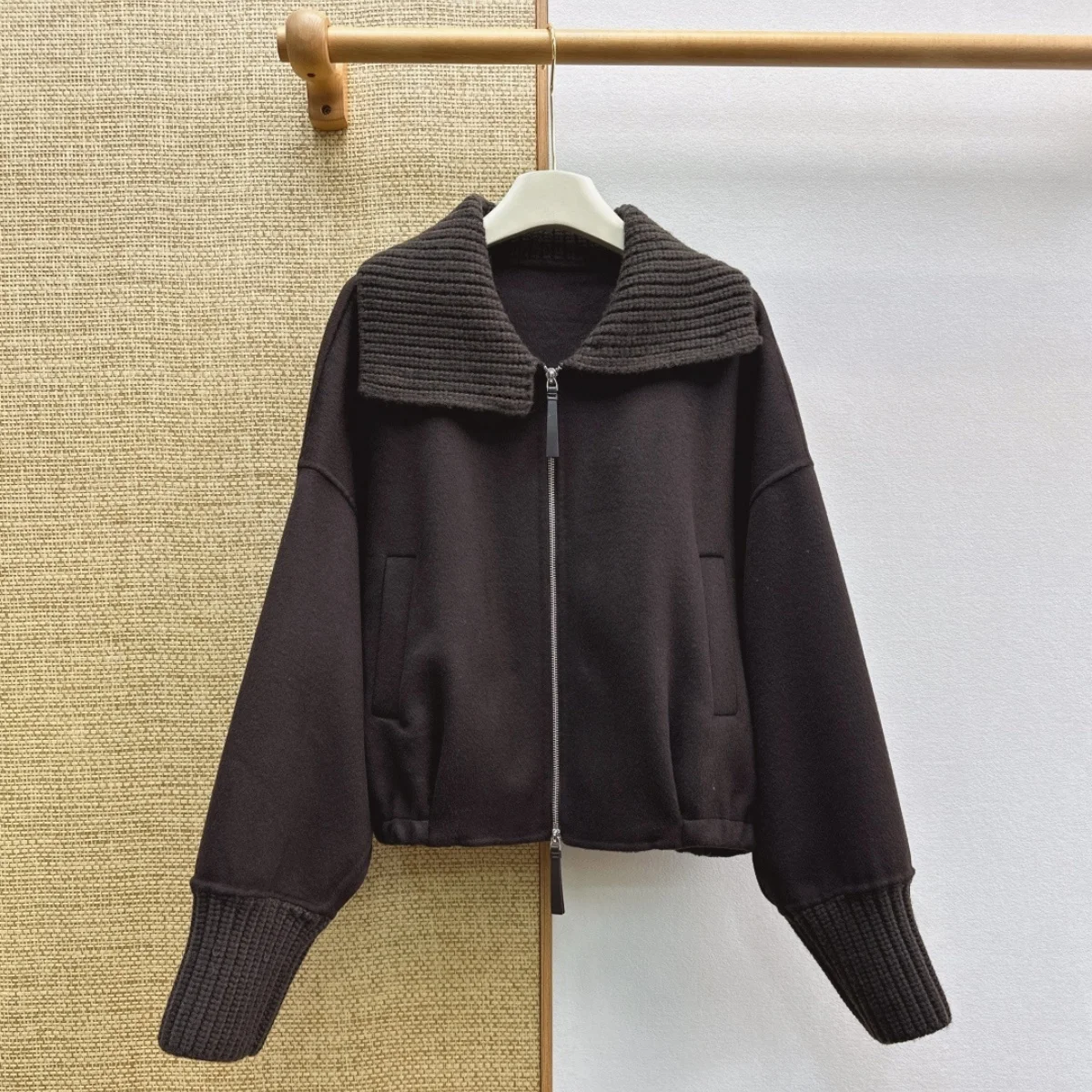 2026 high-quality women's knitted spliced short double-sided woolen jacket--26930215