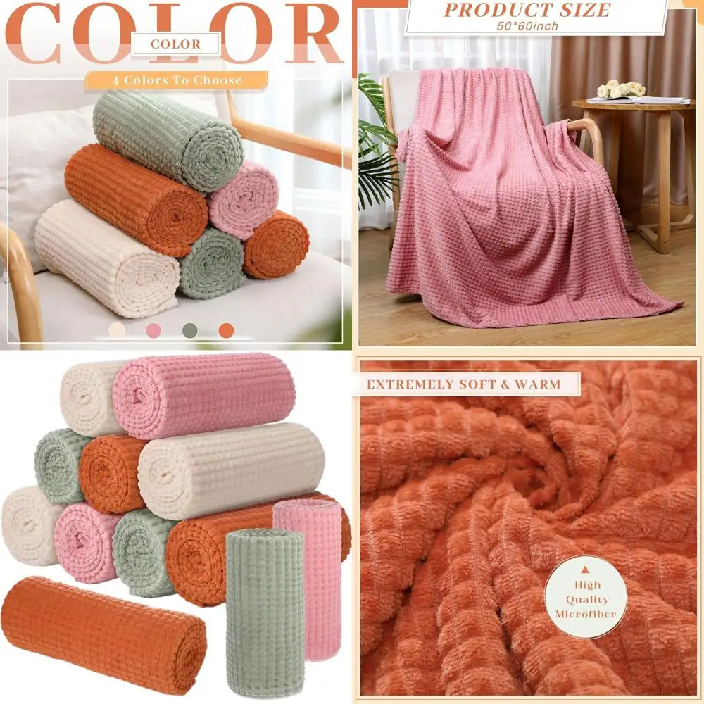 

50x60 Inch Bulk Flannel Fleece Blankets, 3D Jacquard Grid, Wedding, Donation, Home, Gift (Colorful)
