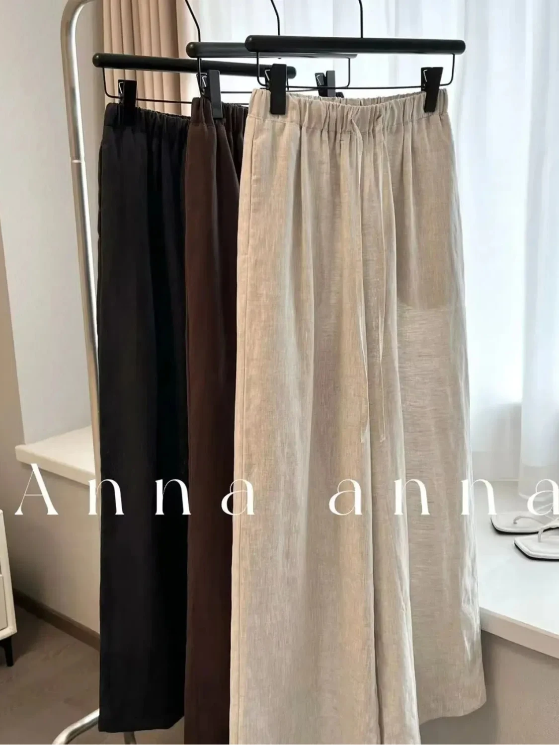 Cotton Linen Straight Long Pants for Women Elastic High Waist Wide Leg Loose Sagging Trousers Female 2024