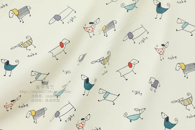 Syunss Beige Dog Dot Printed cotton twill fabrics for DIY bedding apparel the cloth patchwork baby dress handwork tissus Tecido