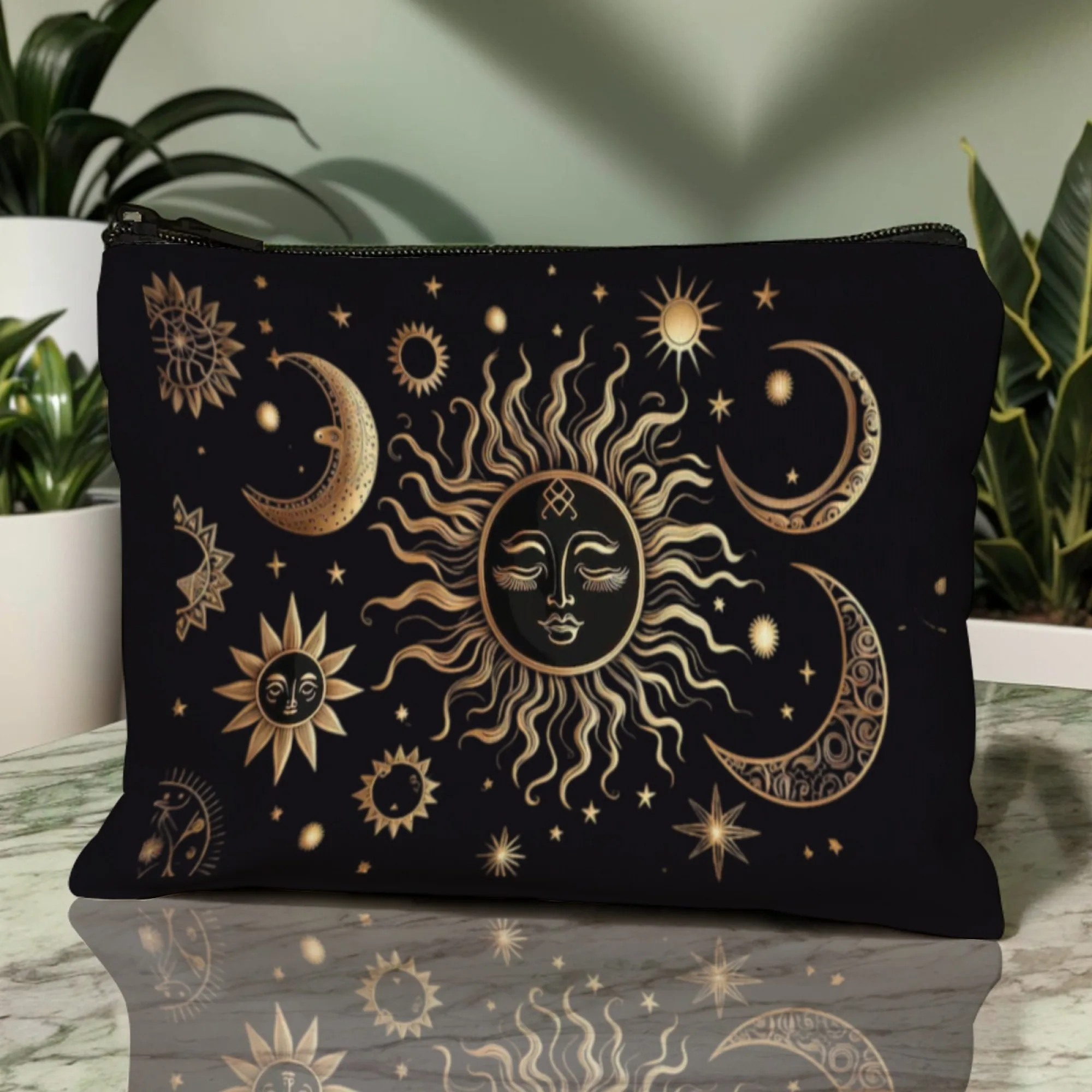 Magic Sun-Moon-Star Cosmetic Bag  Exotic Mystical Vibe Ideal Gift for Celestial Magic Theme Lovers Lightweight & Portable