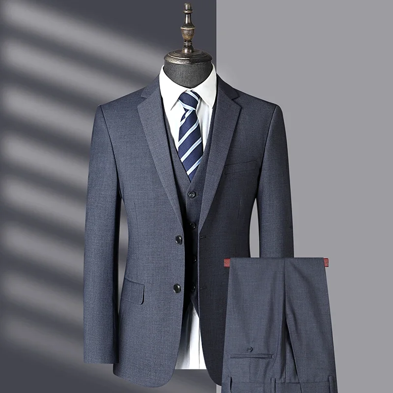 ( Jacket + Vest + Pants ) High End Dark Gray Men's Casual Business Formal Office Casual Suit Three Piece Set Groom Wedding Dress