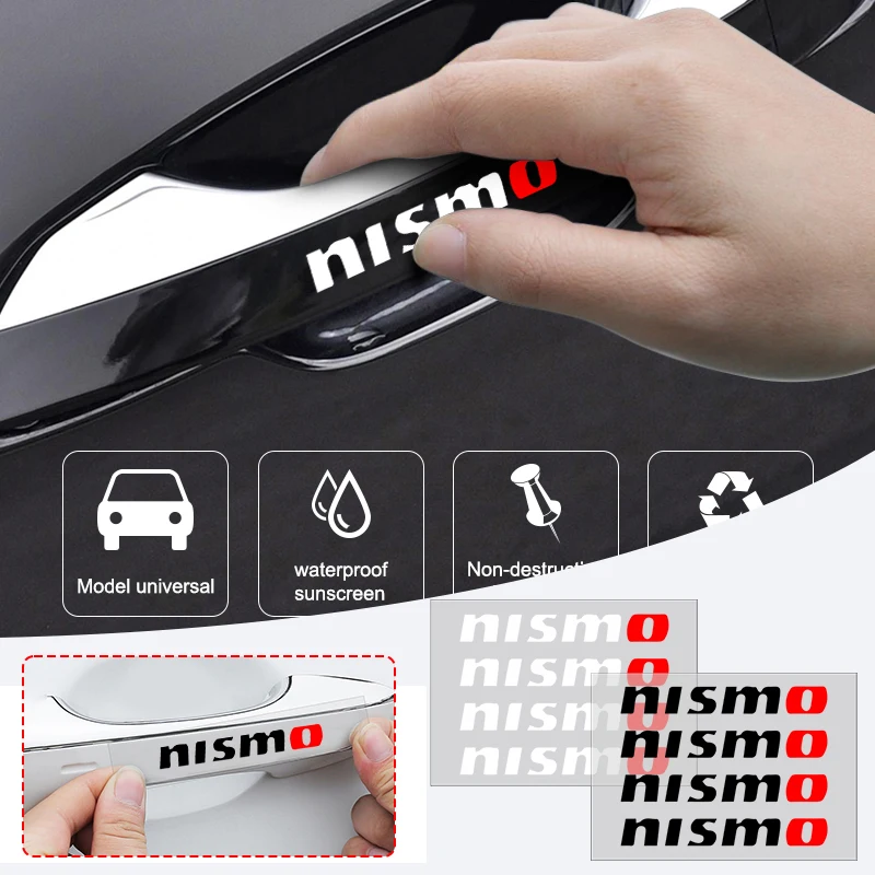 4Pc Car Door Handle 3D Stickers Tire Rear View Mirror Decals Styling For Nisom Nissan Tiida Teana Skyline Juke Wheel Center Caps