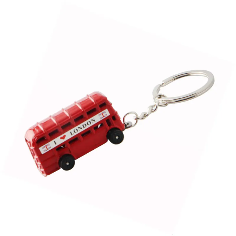 New Personality Fashion Creative Phone Booth Double-decker Bus Metal Car Bag Key Ring Suitable For Men And Women Key Chain Penda