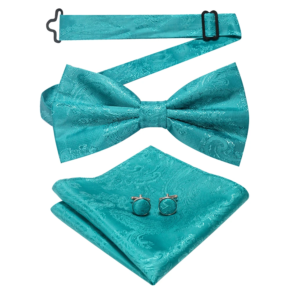 East epische neue Mode blau grün Paisley Fliege Set für Männer weiche Taschentuch Qualität Manschetten knopf Herren Accessoire Hochzeits geschenk – Detail 17