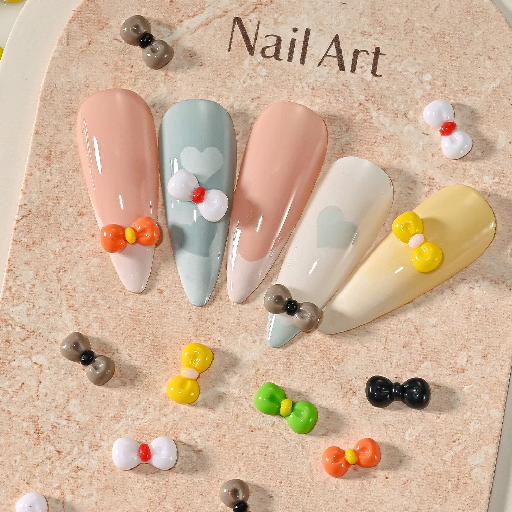 50g Mini Kokardki do Paznokci z Żywicy w Kolorach Cukierków, Płaskie Ozdoby do Paznokci w Kolorach Cukierków Kawaii 3D, Kolorowe Kokardki do Manicure, Biżuteria