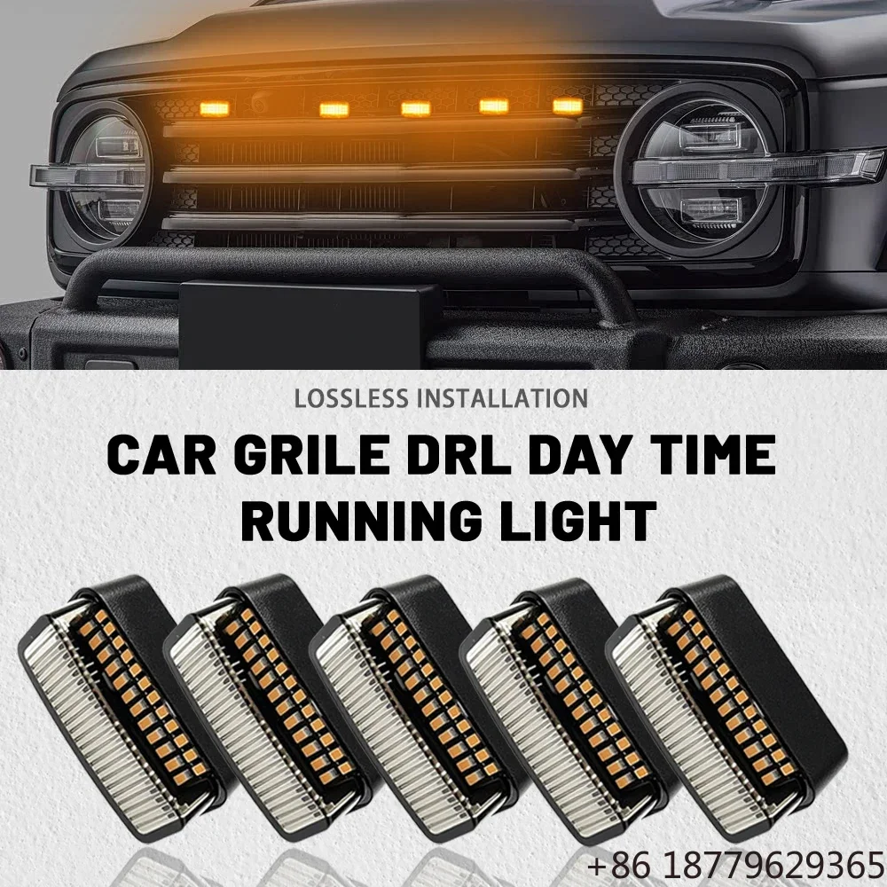 LED Beads Pasted Monochrome Grille Small Amber Light Off-Road Vehicle Pickup Grille Light Warning Light 12V