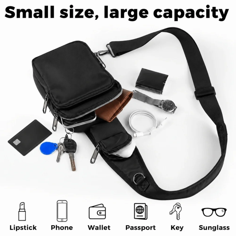 Portable RFID Blocking Chest Bag Waterproof Lightweight Anti-Theft Sling Bag Anti-Theft Casual Crossbody Bag Commuting