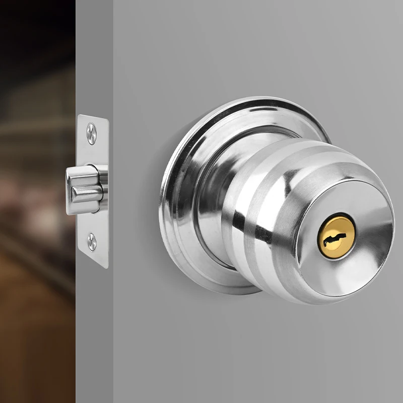 1 Set Ball Door Knob Lock Round Door Knobs Stainless Steel Door Lock Bathroom Entrance Locks Accessories With Keys Door Lock