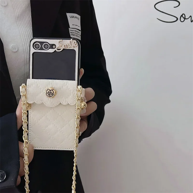 

Camellia Card Holder Phone Case for Samsung Galaxy Z Flip 3 Z Flip 4 Z Flip 5 Hard PC Back Cover for ZFlip5 Case Shell