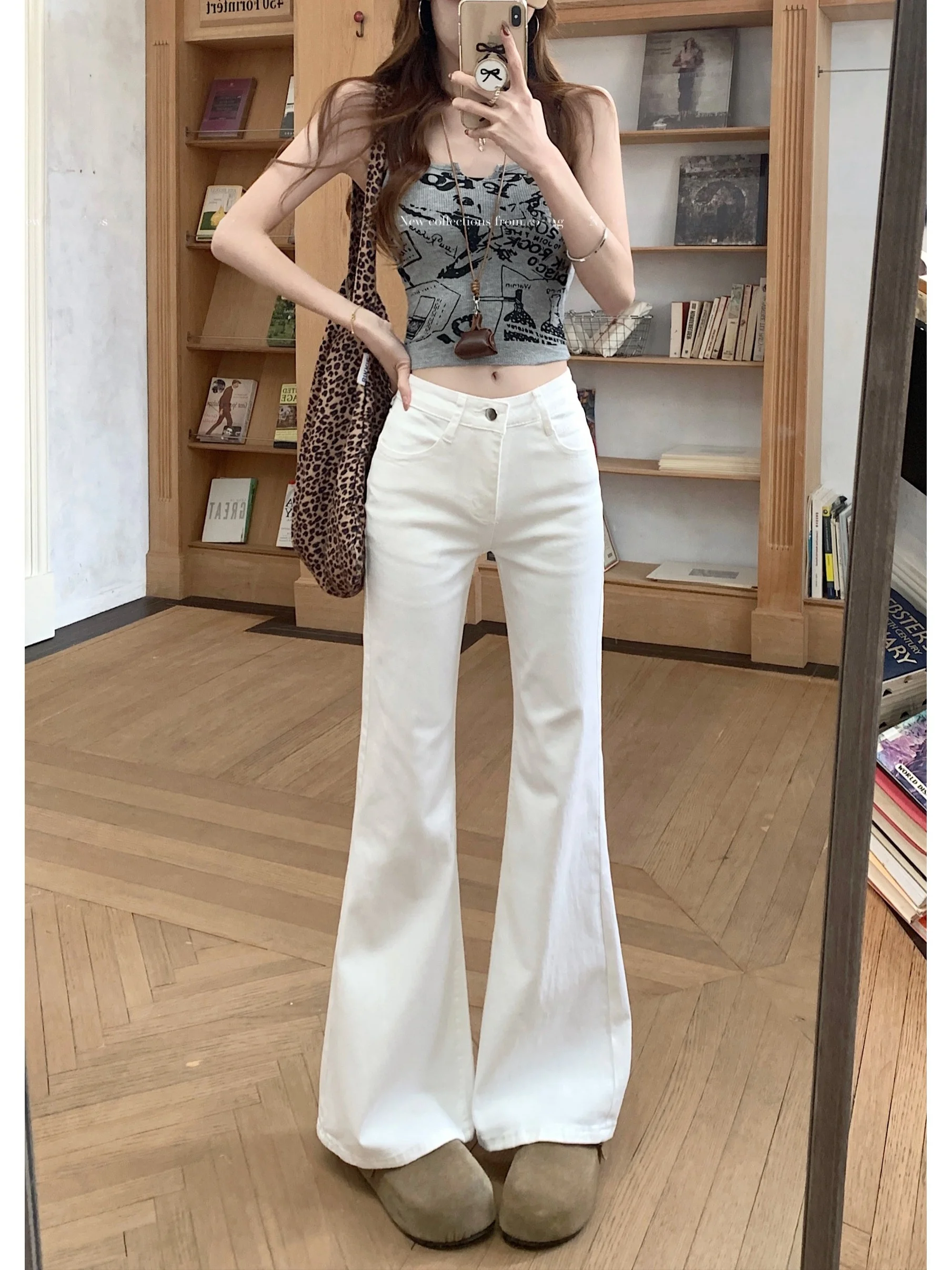 

Slim Fit Low Waist Bell Bot Jeans White Spring Autumn Long Trousers for ort Women Casual Sle Stand Edition Jeans