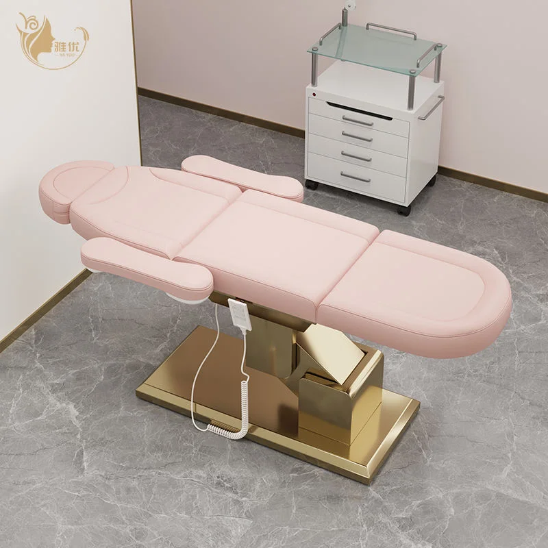 Electric Massage Table with Stainless Steel Base Facial Bed Beauty Salon Equipment SPA Store Sofa Leather Furniture