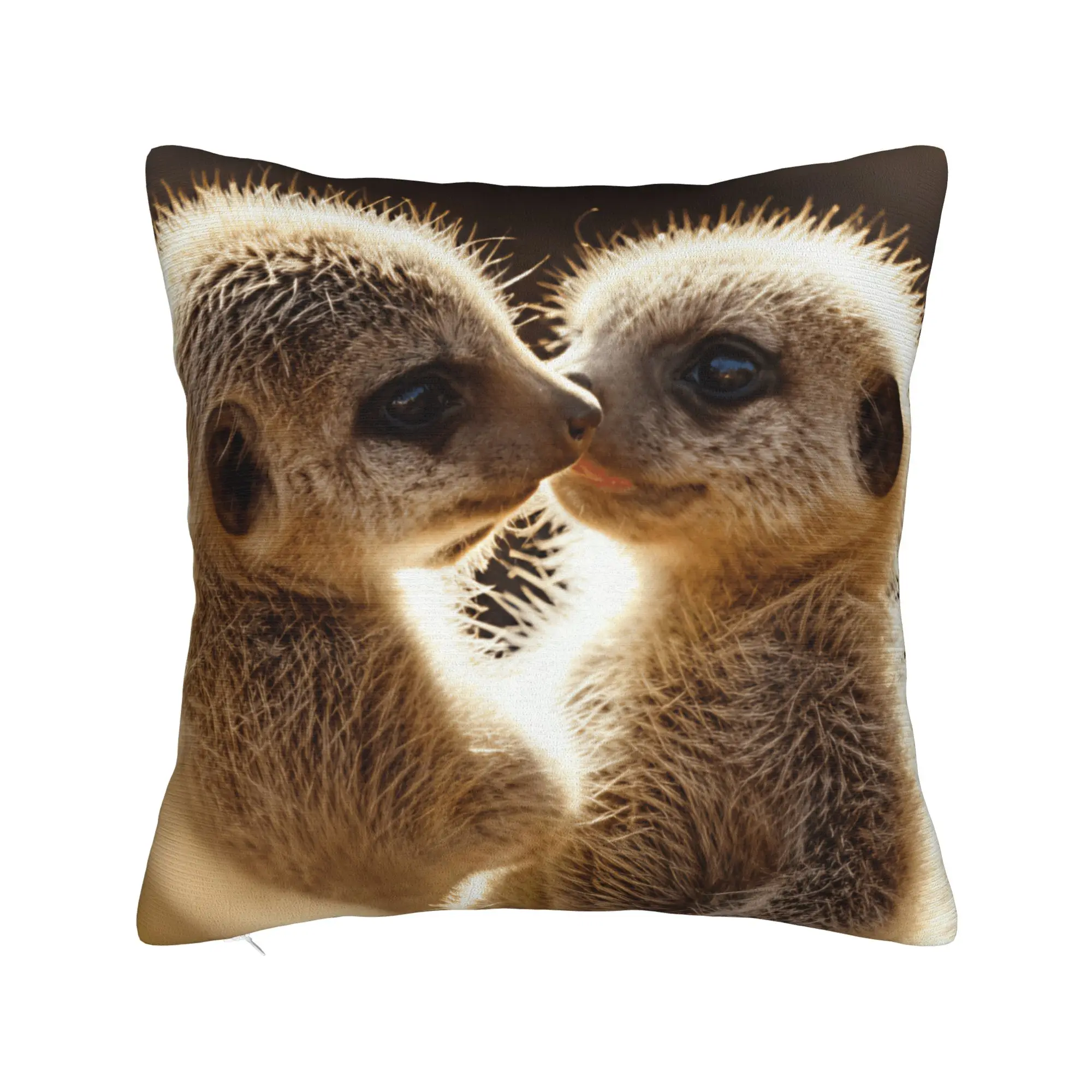 Two Baby Meerkats Nuzzling Each Other Pillowcases  Funny Pillow Case For Sofa Car Home Decor Soft Pillow Cover