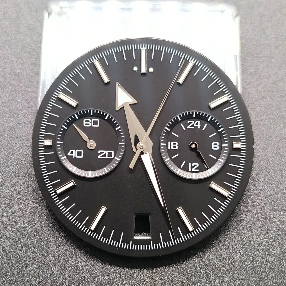 32.5mm Black Blue White VK64 Watch Dial Wit Green Luminous Fit For VK64 Quartz Chronograph Movement 6 O 'clock Date Window