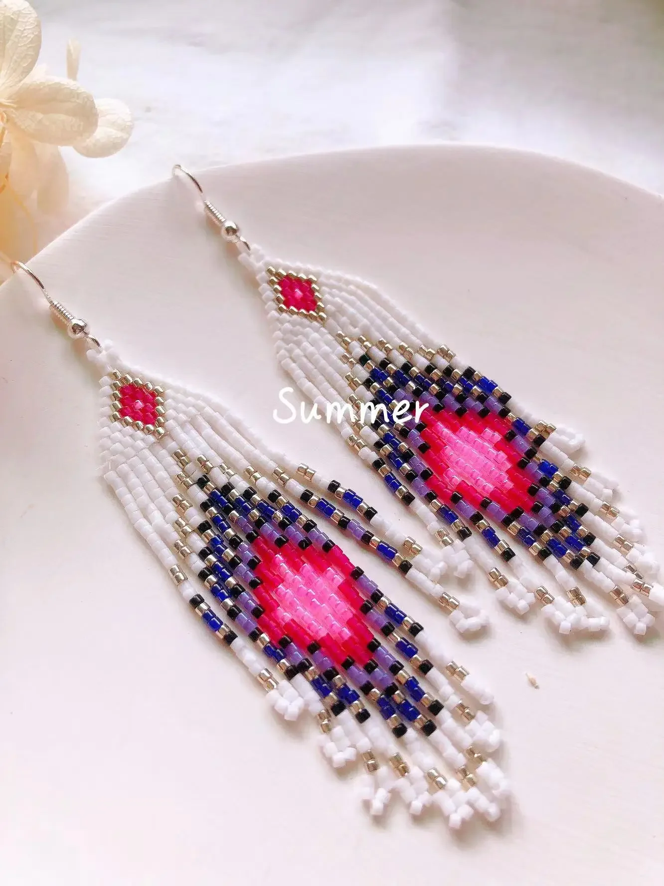 Rice Bead Earrings  Hand knitting  graphical  Beaded  Simple  Bohemia  geometry  alloy  ma'am  Fringe Earrings