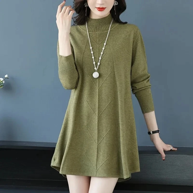 2023 Autumn Winter Women Sweaters Pullover New Half High Neck Warm Bottoming Shirt Pull Mid Long Knitted Sweater Female Tops