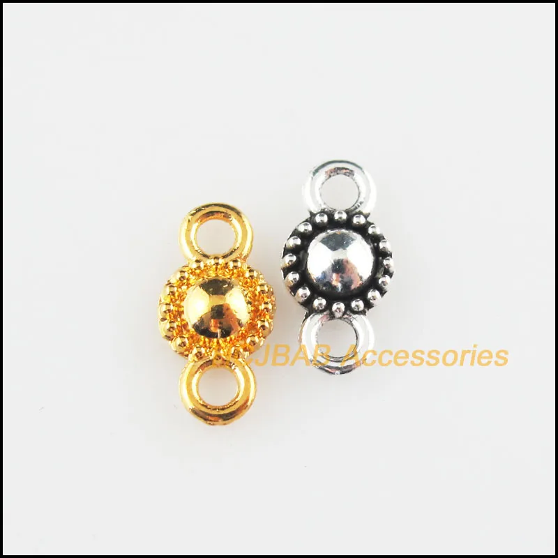 Fashion 60Pcs Retro Tibetan Silver Tone Gold Color Flower Tiny Round Charms Connectors 6.5x13.5mm