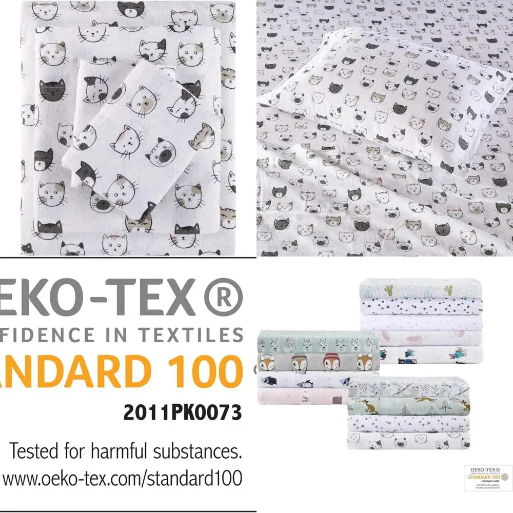 

Ultra Soft Cotton Flannel Bedding Set, Queen Size, Grey/Pink Cats, 4-Piece, Cozy for Cold Nights