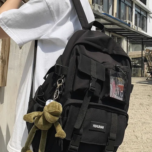 남녀공용 학교 배낭 블랙 나일론 도난 방지 대형 학생 노트북 배낭, 연인 캐주얼 여행, 시크한 한국 모킬라, 2025