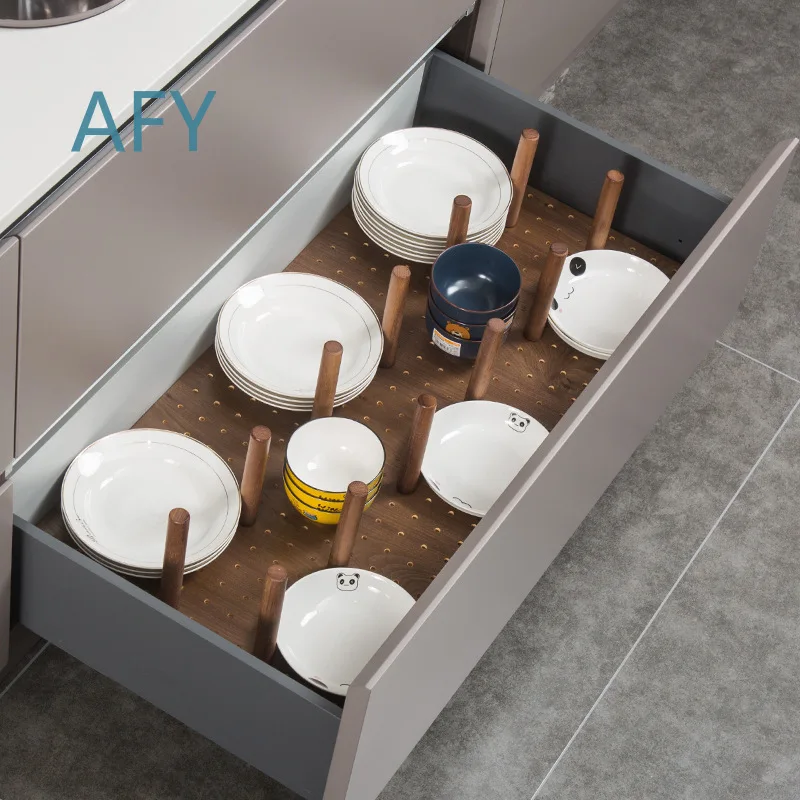 Kitchen Drawer Organizer for Plates Bowls Cookware Storage Rack Adjustable Dividers for Cabinets Pantry Shelving Hole Board