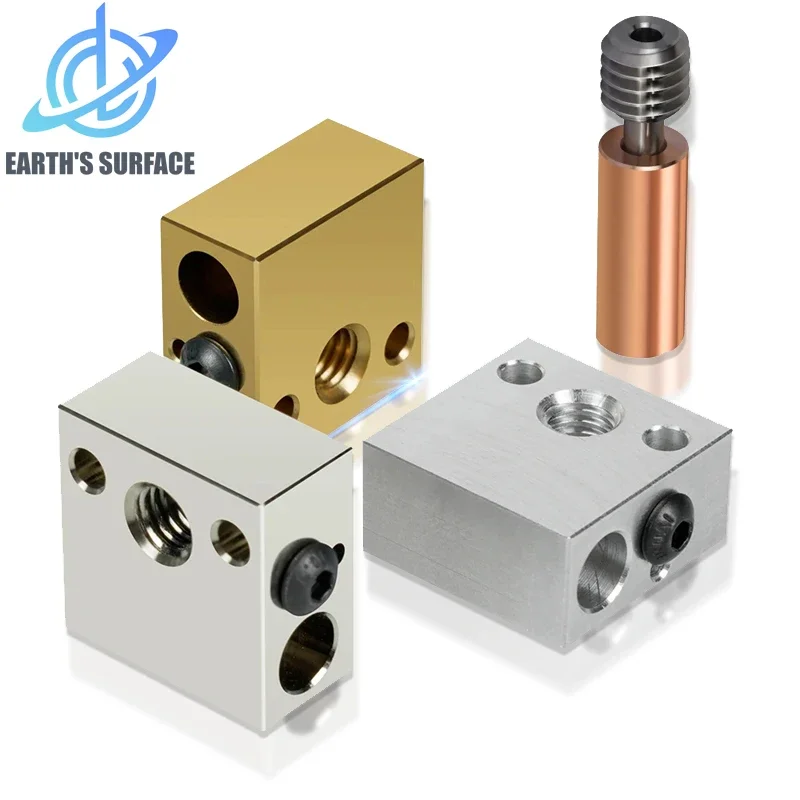 3D Printer Parts Aluminum Brass Plated Copper CR10 Heated Block Bi-Metal Throat Kit for Ender 3 CR10 Extruder Hotend Kit Parts