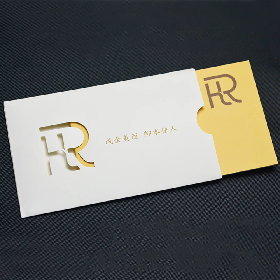 Custom Luxury Business Card Sleeve Holder Gold Foil Hollow Out Bank Card Protective Cover