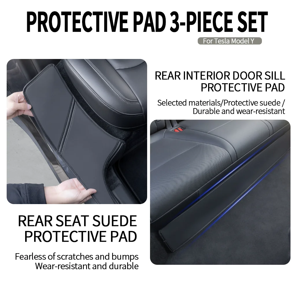 Suitable for Tesla Model Y (20-24) 3-Piece Protective Mat Set, High-Quality Suede Protective Layer, Wear-Resistant and Damage-Resistant, Long-Lasting Like New, Carefully Selected Materials, Mold-Made Using Original Car Data, Fits Snugly Without Loosening, Practical Choice for Interior Upgrade