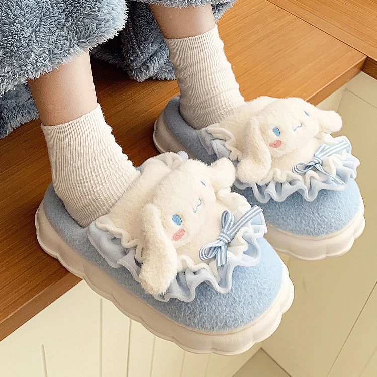 2024 HelloKittys Home Fuzzy Slipper Kuromi Cinnamoroll My Melody Yk2 Women Winter Plush Non Slip Slippers Girl Cute Flat Shoes